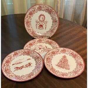 Restoration Hardware 4 Tin Plates Christmas Holiday Tree Church Sleigh Fireplace